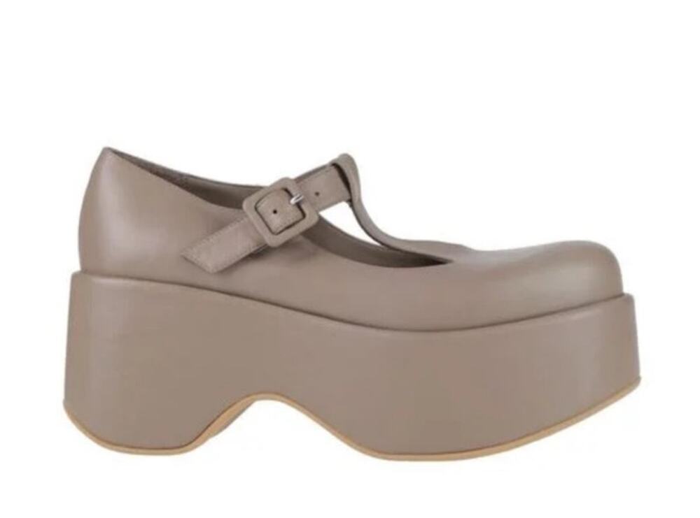 Paloma Barcelo T Strap Platform Shoes Size 8.5 Taupe Coquette